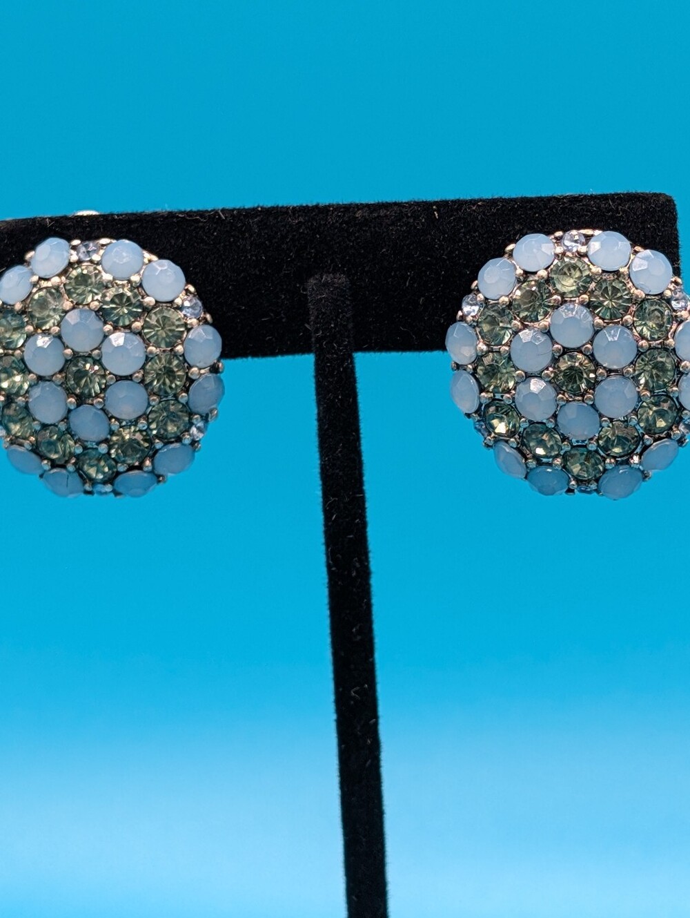 Blue and Green Rhinestone Cluster Stud Earrings